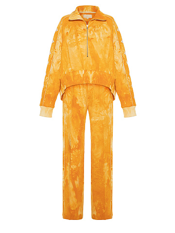 Оранжевый tie-dye костюм с укороченной толстовкой и вышивкой в виде васильков, 1