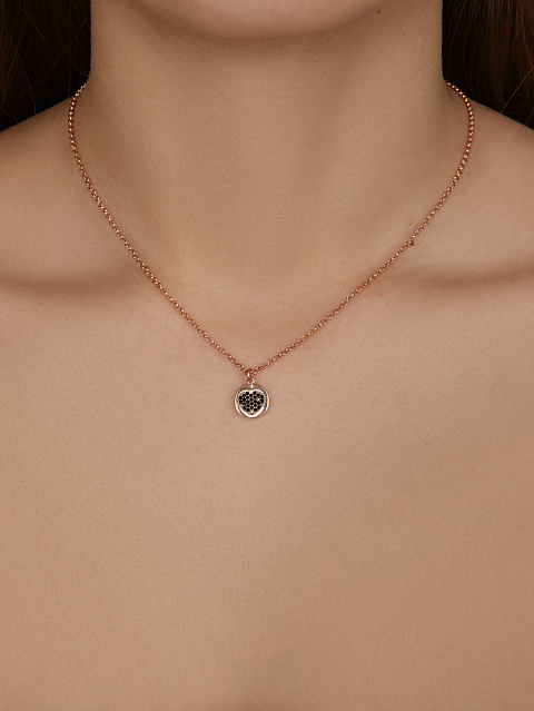 Колье из серебра с розовой позолотой и кулоном с черными фианитами, 2 Колье из серебра с розовой позолотой и кулоном с черными фианитами, 2
