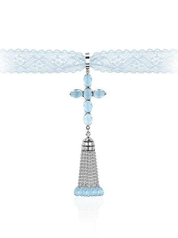Кулон-крест из белого золота с топазами Sky Blue, 1