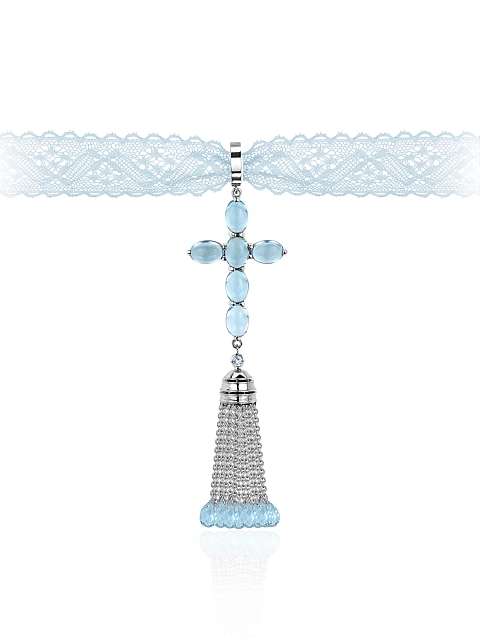 Кулон-крест из белого золота с топазами Sky Blue, 1 Кулон-крест из белого золота с топазами Sky Blue, 1
