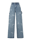 Джинсы из хлопка широкие,голубого цвета YANA Jeans, вышивка цветы сакуры Джинсы из хлопка широкие,голубого цвета YANA Jeans, вышивка цветы сакуры
