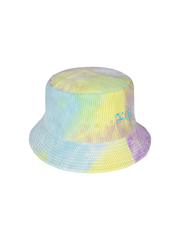 Tie-dye панама из вельвета с голубой вышивкой, 1