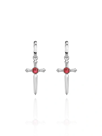 Серьги-кресты из белого золота с гранатами, 1