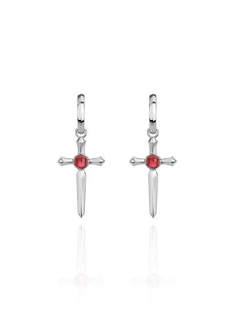 Серьги-кресты из белого золота с гранатами, 1 Серьги-кресты из белого золота с гранатами, 1