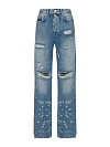 Джинсы из хлопка прямого кроя, синего цвета, с разводами YANA Jeans Джинсы из хлопка прямого кроя, синего цвета, с разводами YANA Jeans